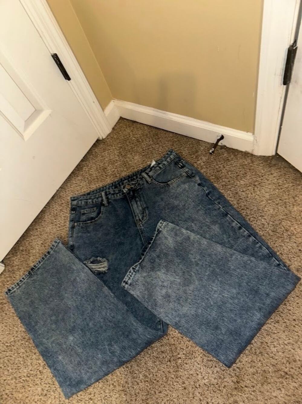Wide Leg Jeans Acid Wash Distressed Denim